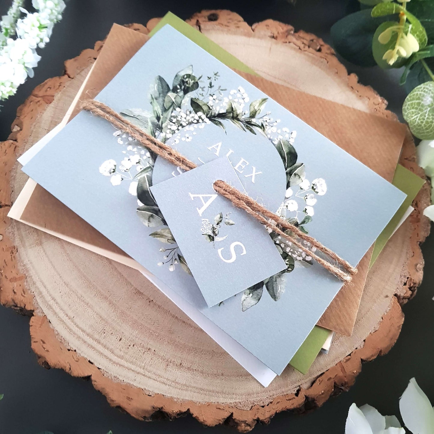 Blue Baby's Breath Concertina Wedding Invitations Sample