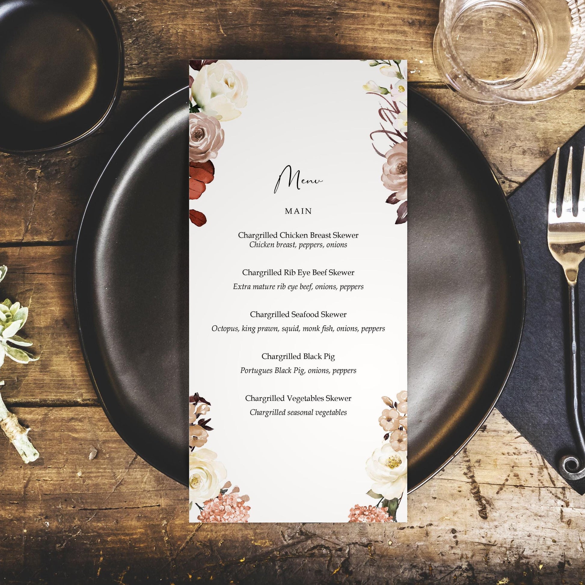 Autumn wild wreath DL menus for table decor weddings