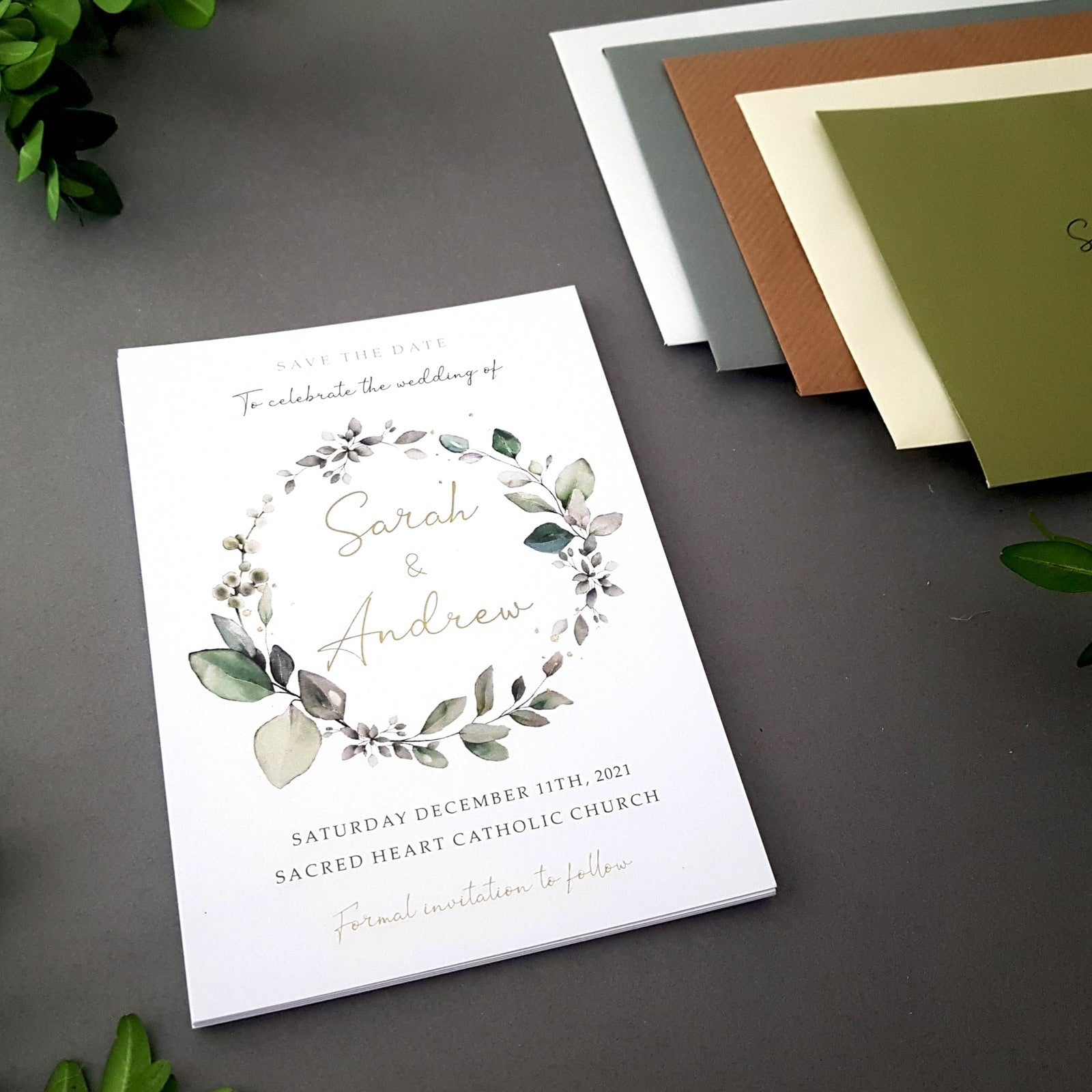 Eucalyptus Wreath save the date cards