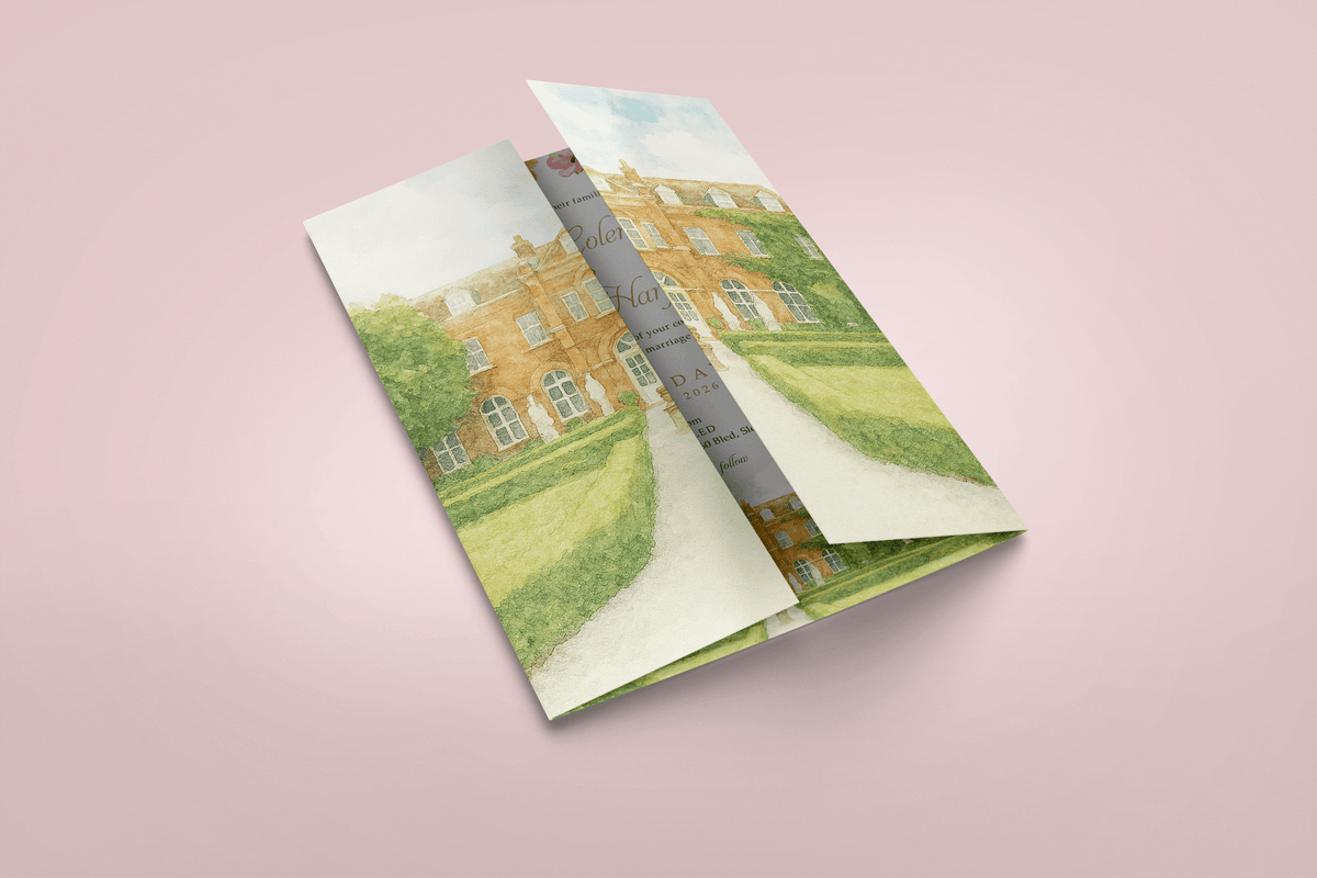 Venue Watercolour Wedding Invitations Garden Gatefold