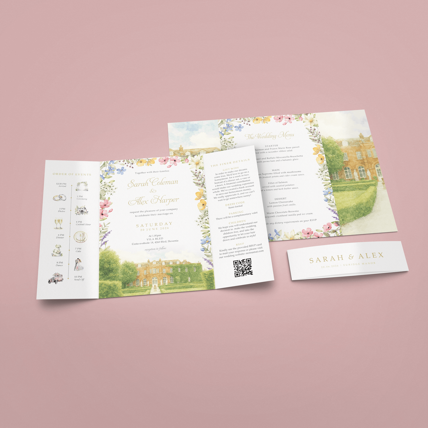 Venue Watercolour Wedding Invitations Garden Gatefold