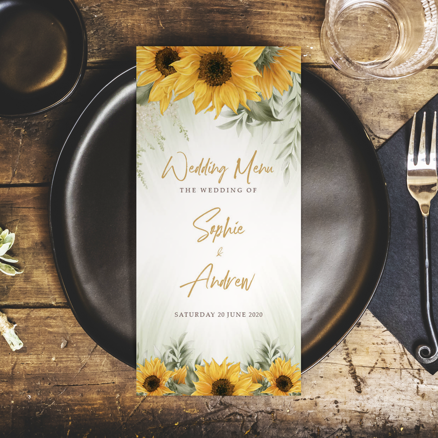 Sunflower Wedding Menus Personalised