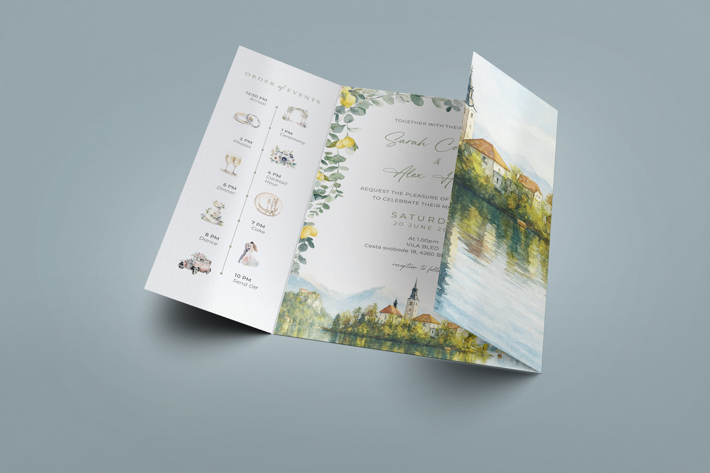 Mediterranean Lemon Watercolour Wedding Invitation Sample