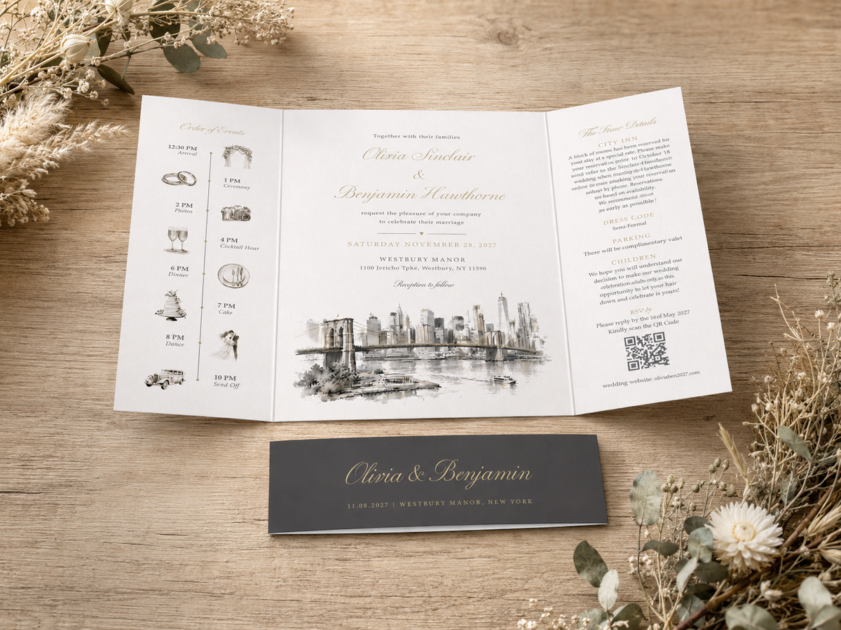 Custom Venue Watercolour Wedding Invitation - Rustic Ink Wash sample