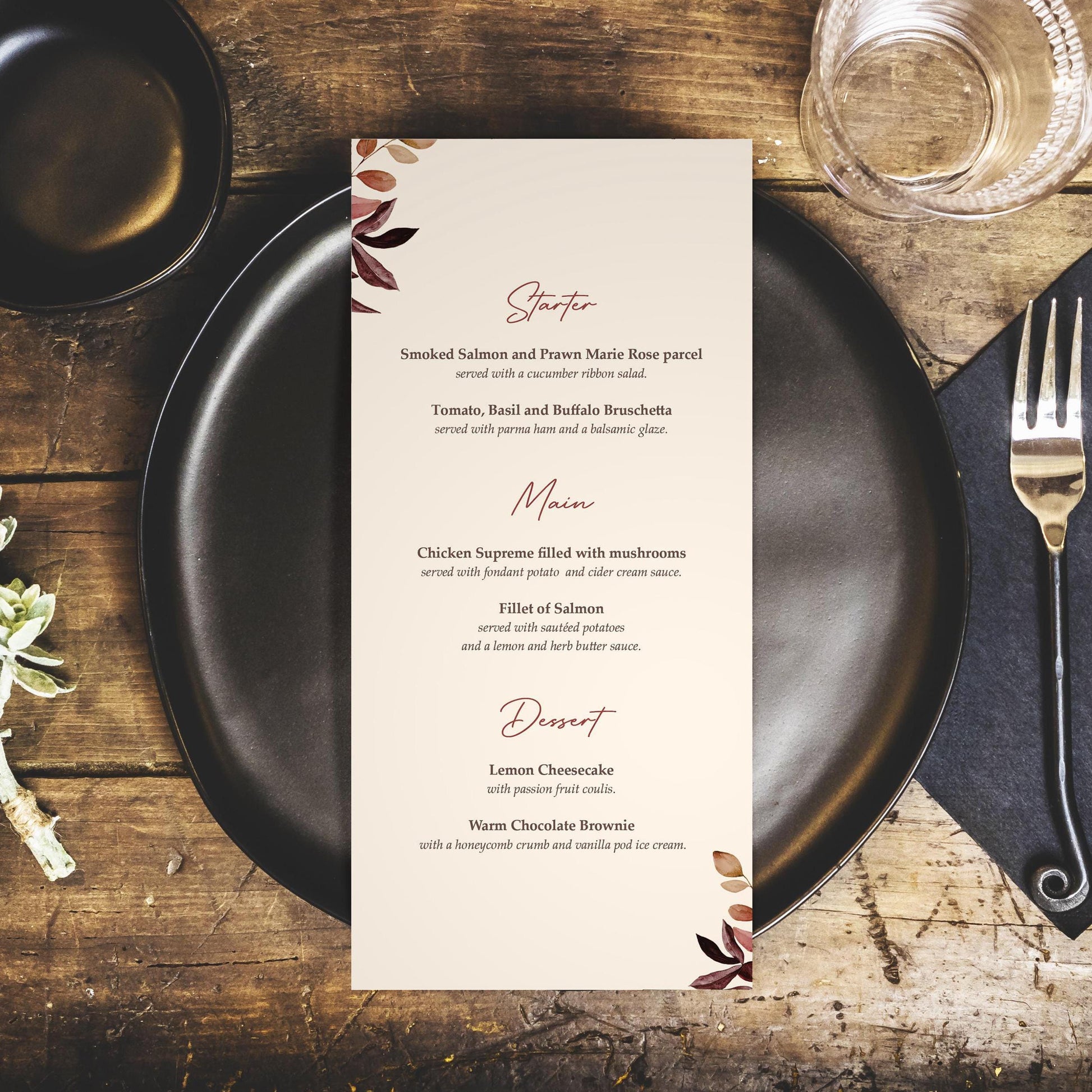 Autumn botanical menu for weddings