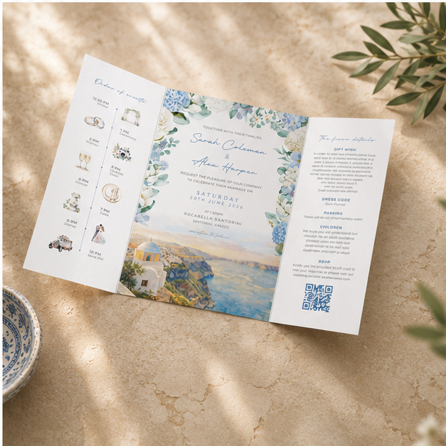 Blue Hydrangea Watercolour Wedding Invitation Sample