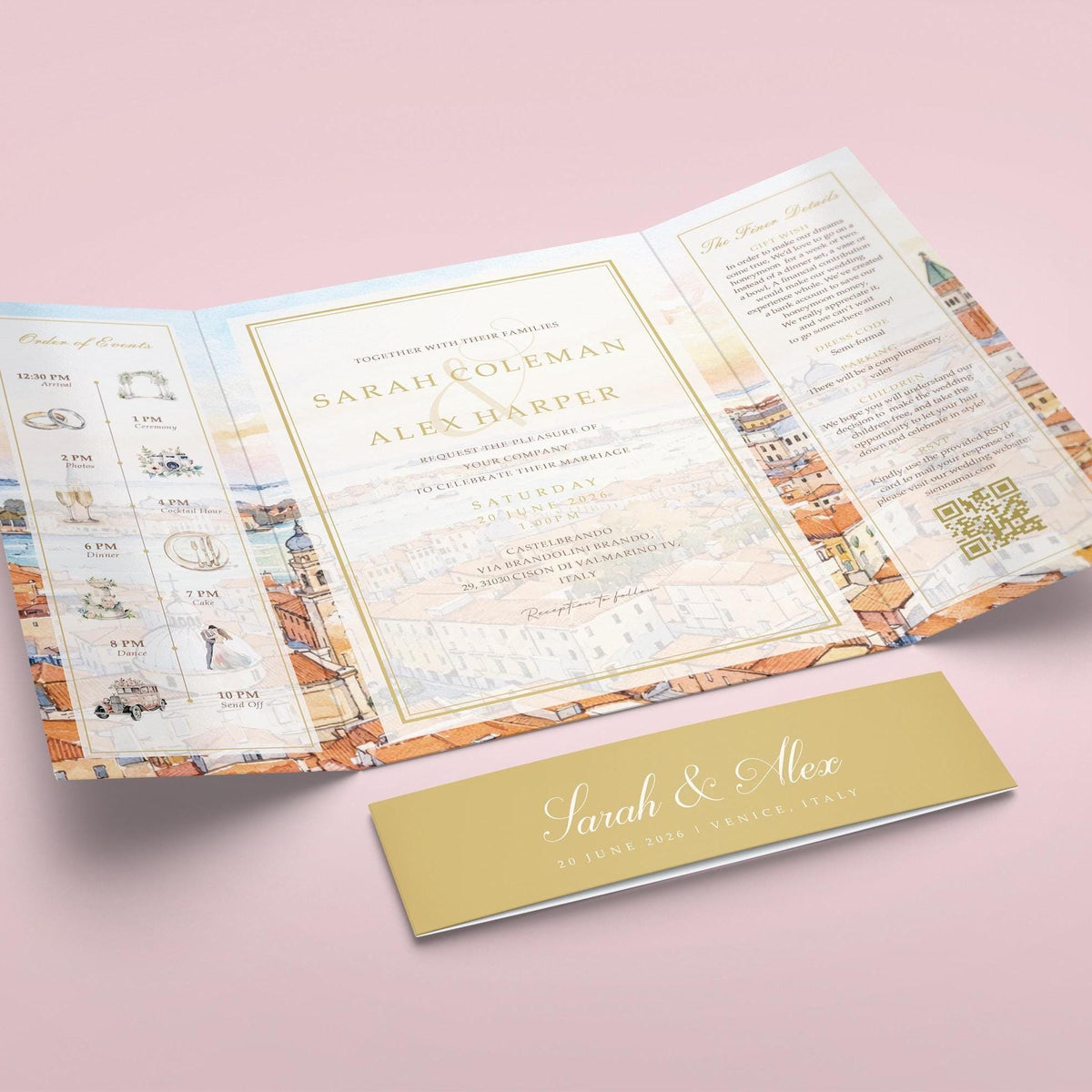 Destination Watercolour Wedding Invitation Sample