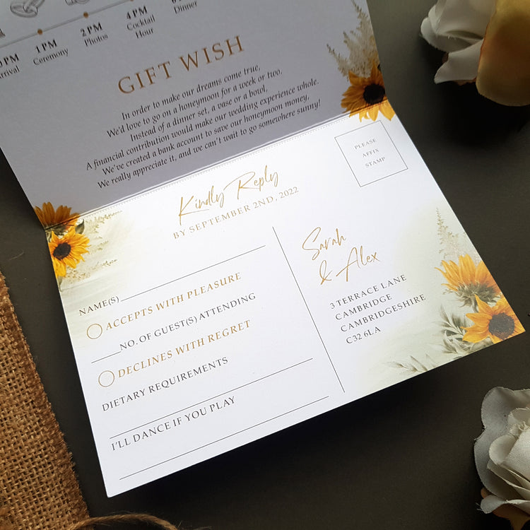 Sunflower Concertina Wedding Invitation Sample