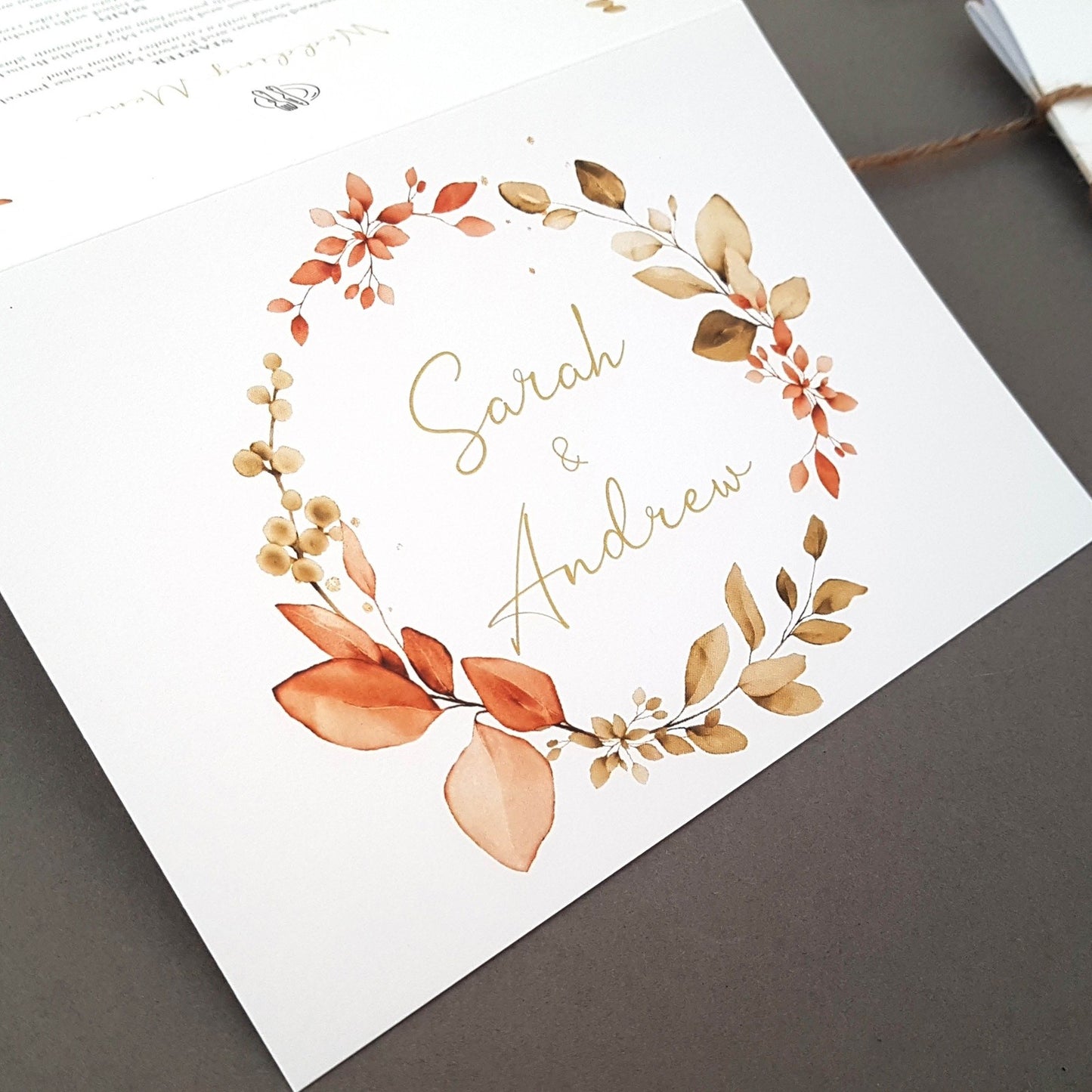 Autumn Eucalyptus Wreath Concertina Wedding Invitations Sample