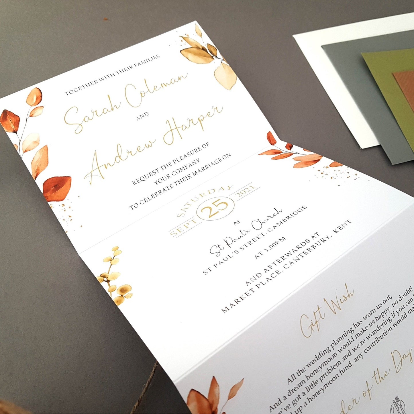 Autumn Eucalyptus Wreath Concertina Wedding Invitations Sample