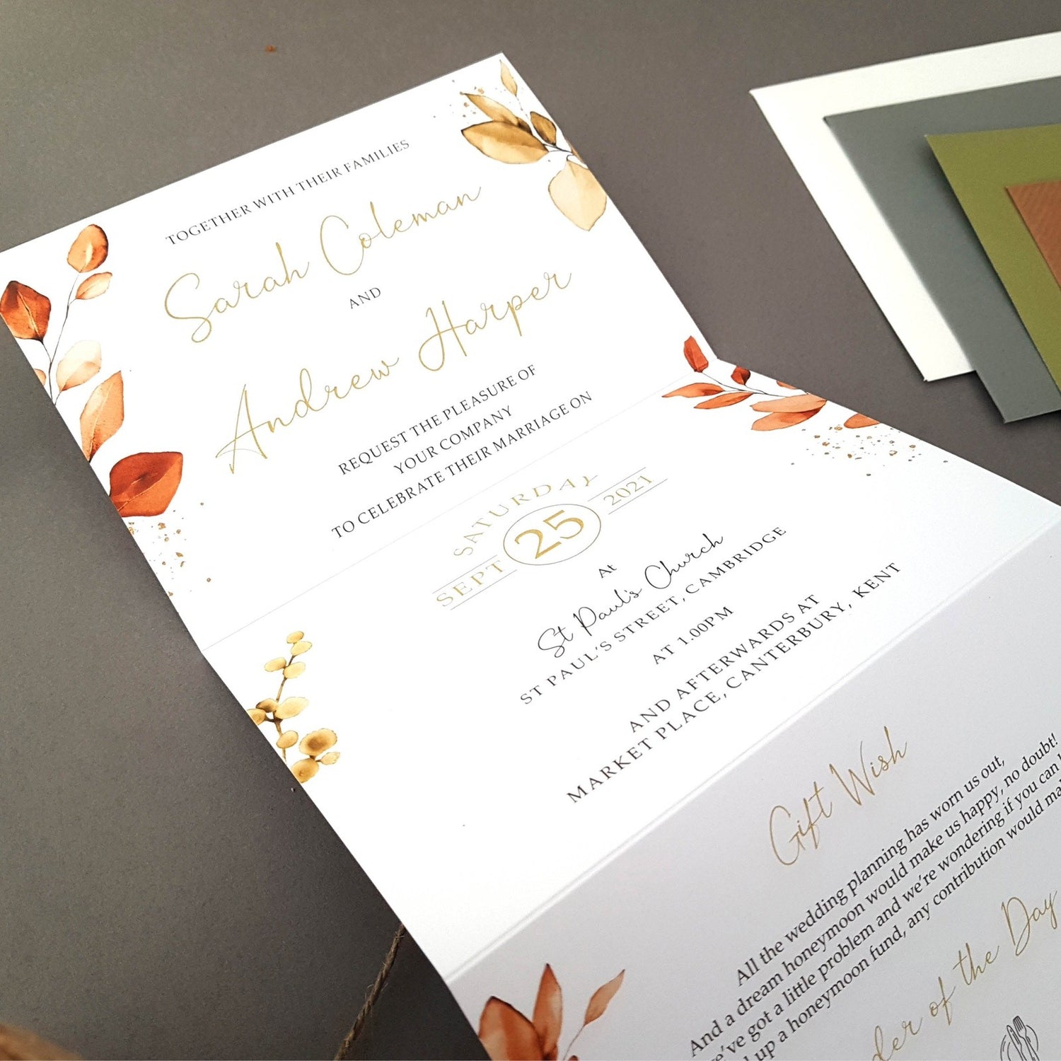 Autumn Wreath Eucalyptus Concertina Wedding Invitations