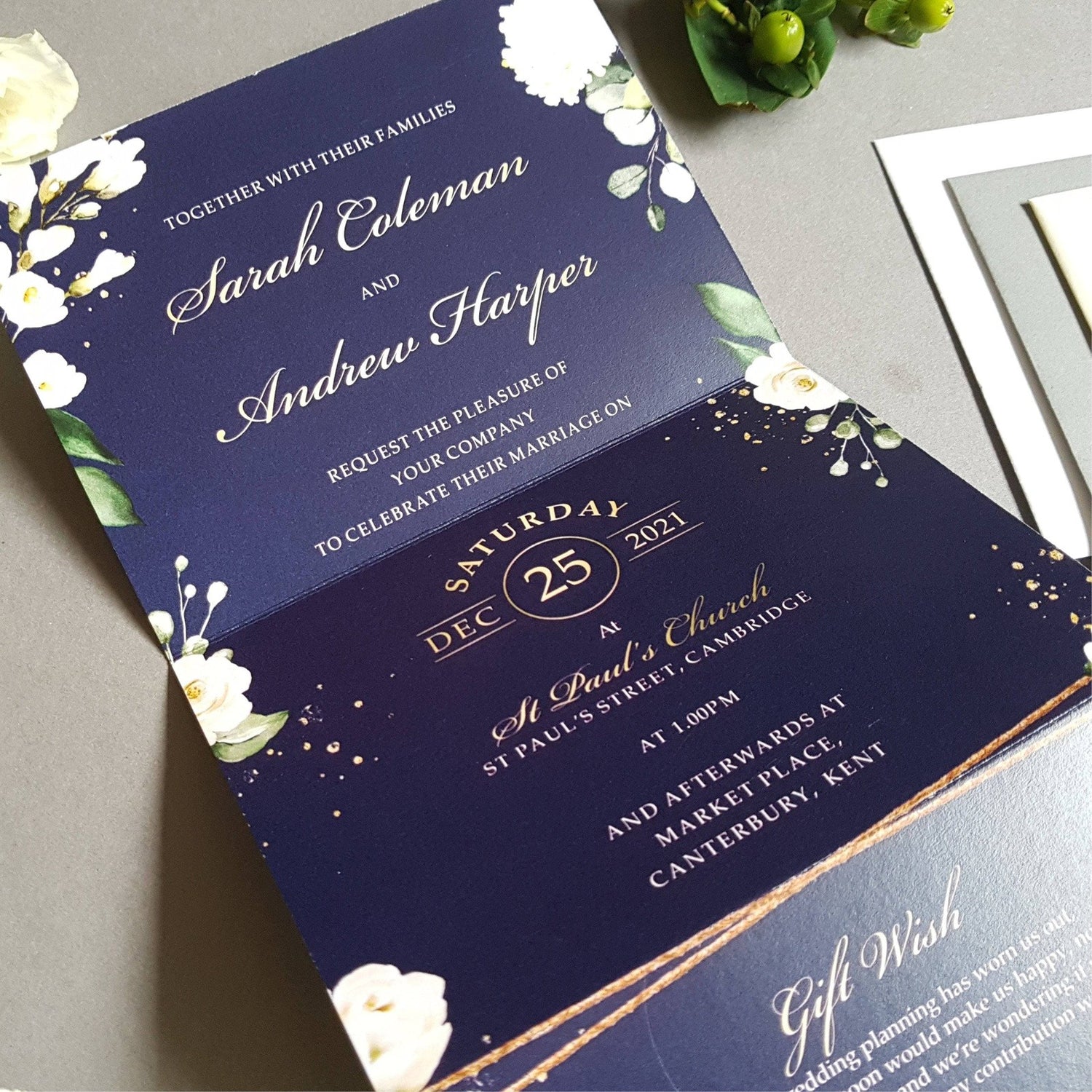 Be Our Guest Blue & White Floral Concertina Wedding Invitations Sample