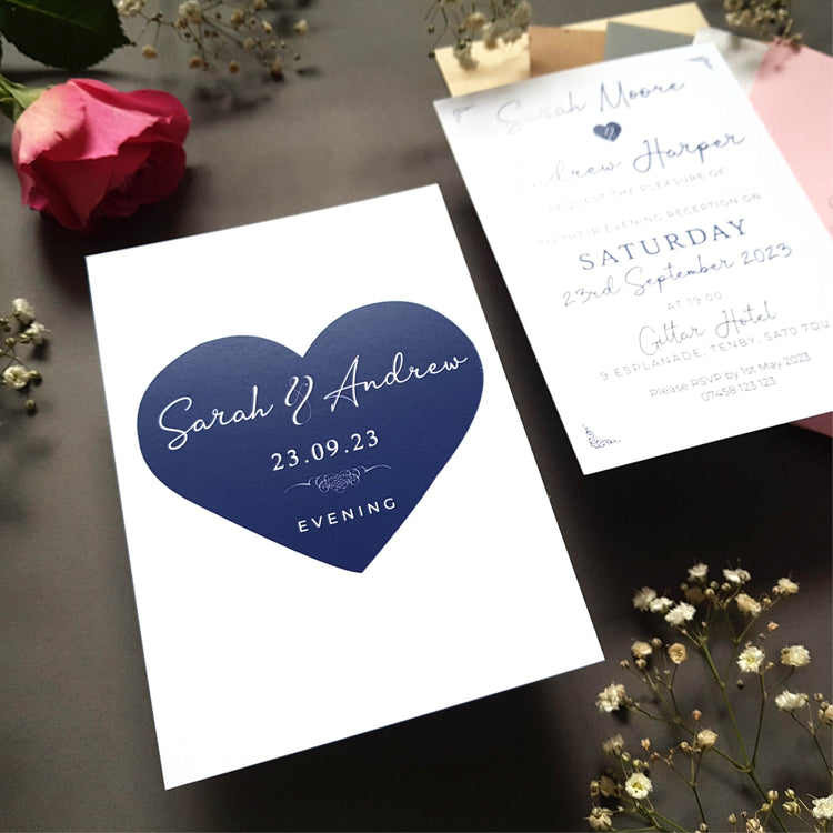 Blue Heart Evening Wedding Invitation
