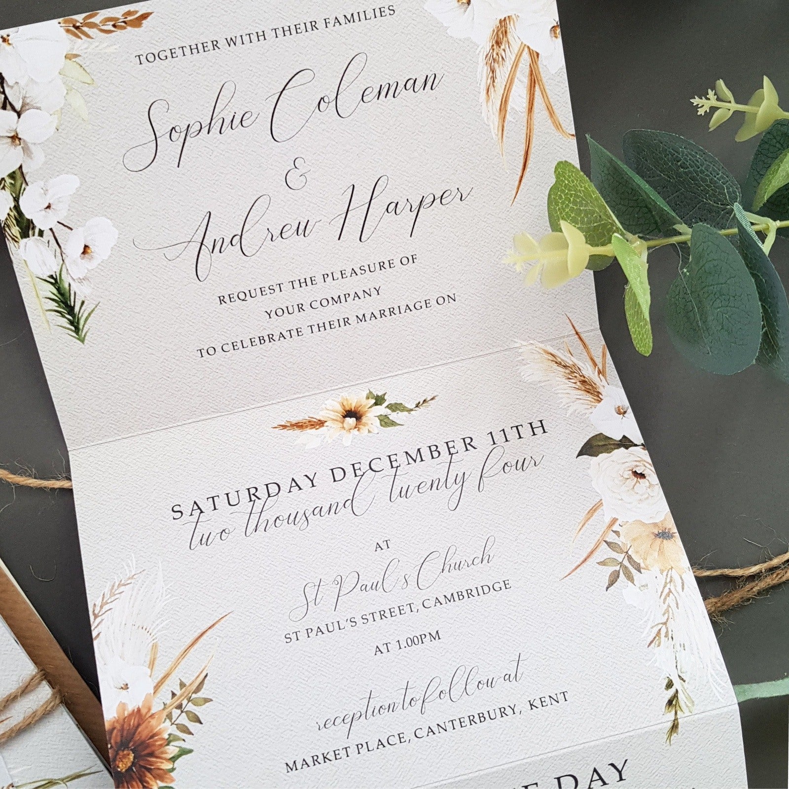 Boho Floral Wedding Invitation - Bohemian Sample