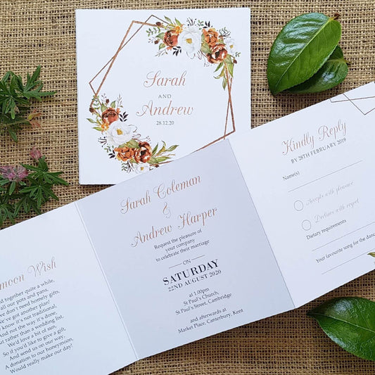 Copper Trifold Wedding Invitations