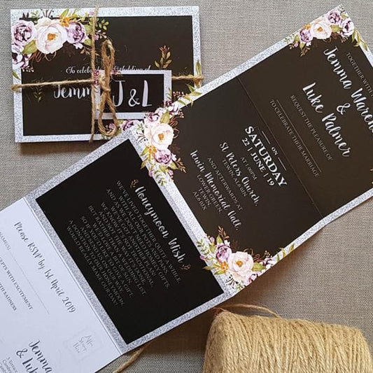 Glitz Floral Concertina Wedding Invitations, Tag & Twine Sample