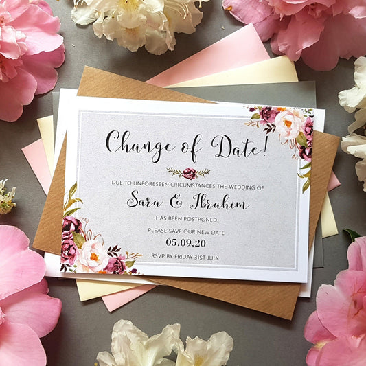 Pink & grey change of date cards