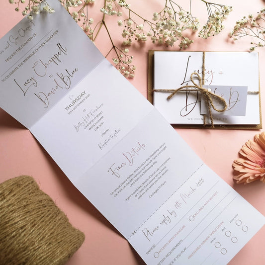 Rose gold Minimalist Concertina Wedding Invitations