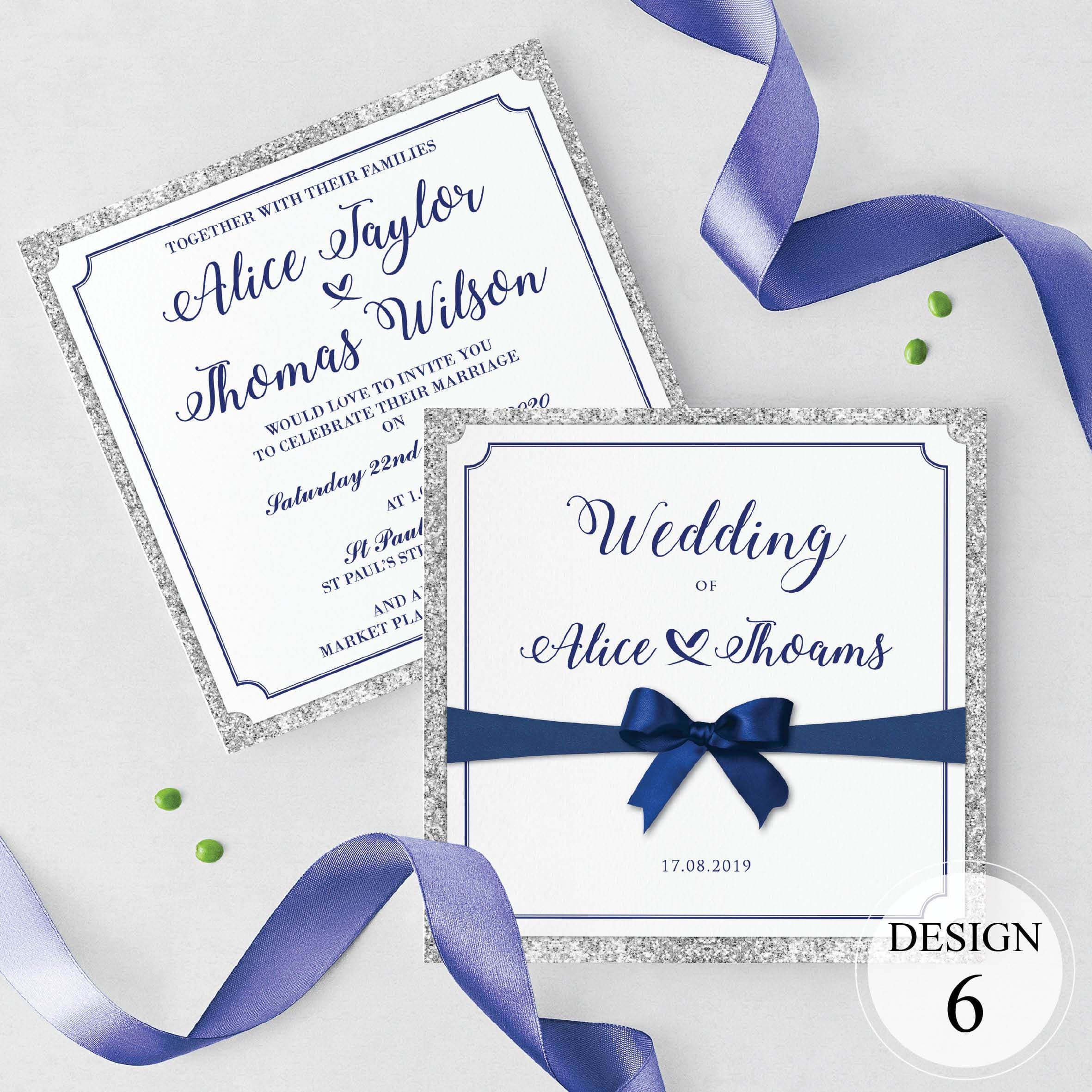 Royal Blue Ribbon Bow Evening Invitation