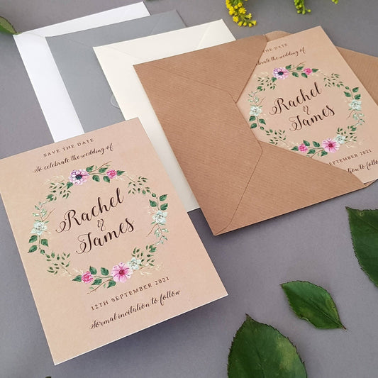 Rustic Wreath Save the Date Cards