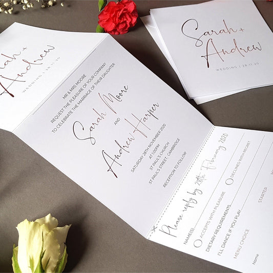 Script Trifold Wedding Invitations