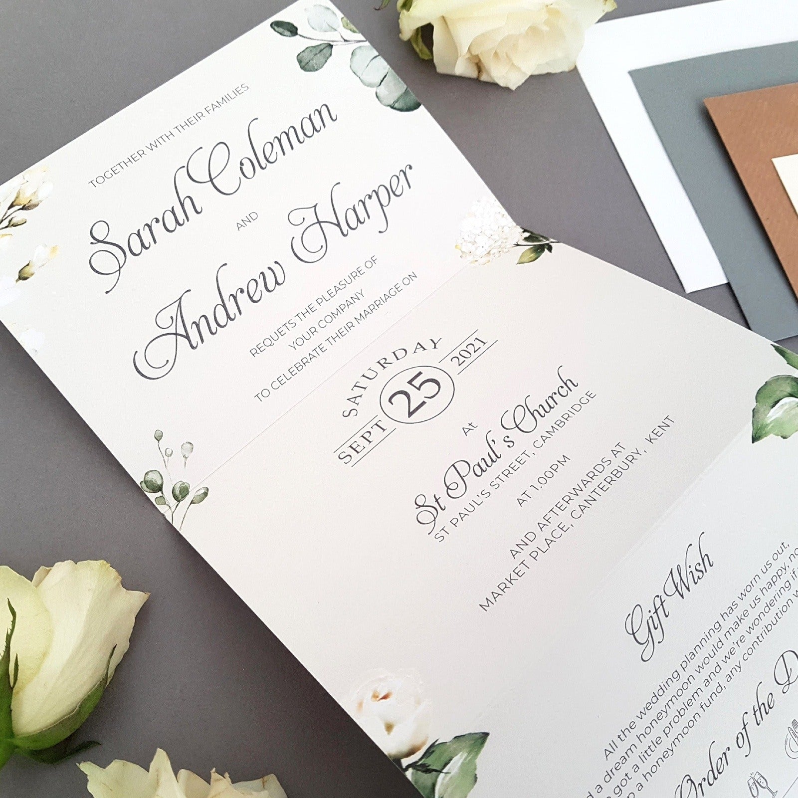 White Floral Concertina Wedding Invitations Sample