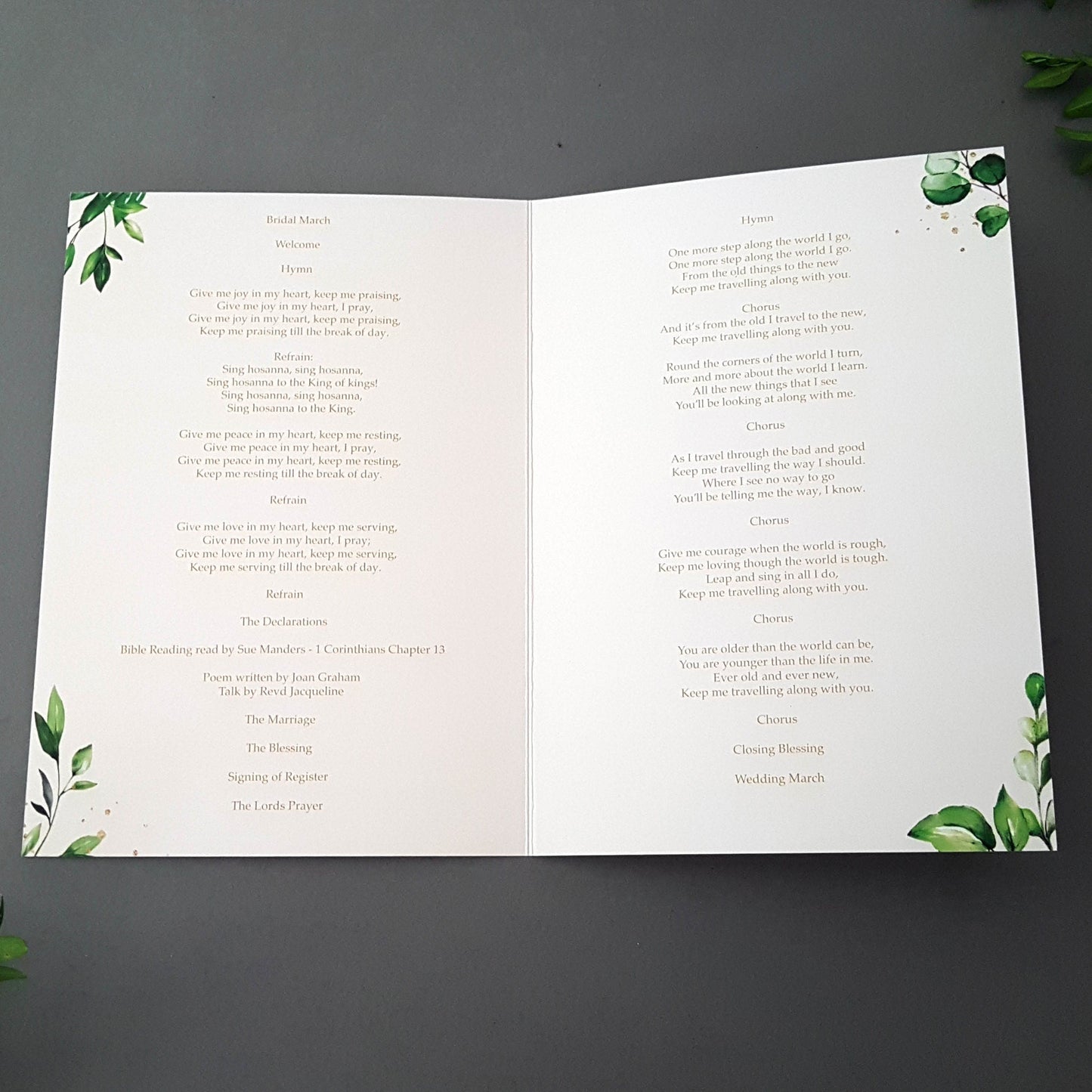 White Gold Rings Wedding Order of Service