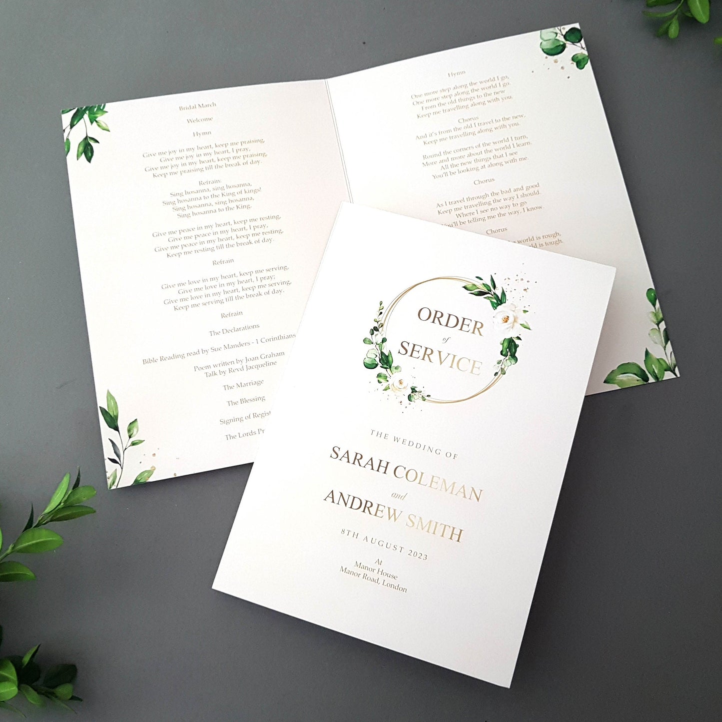 White Gold Rings Wedding Order of Service