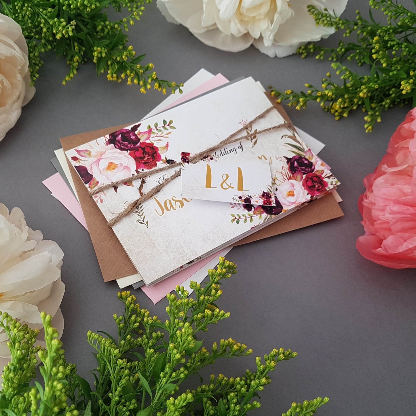 Wild Floral Concertina Wedding Invitations, Tag & Twine Sample