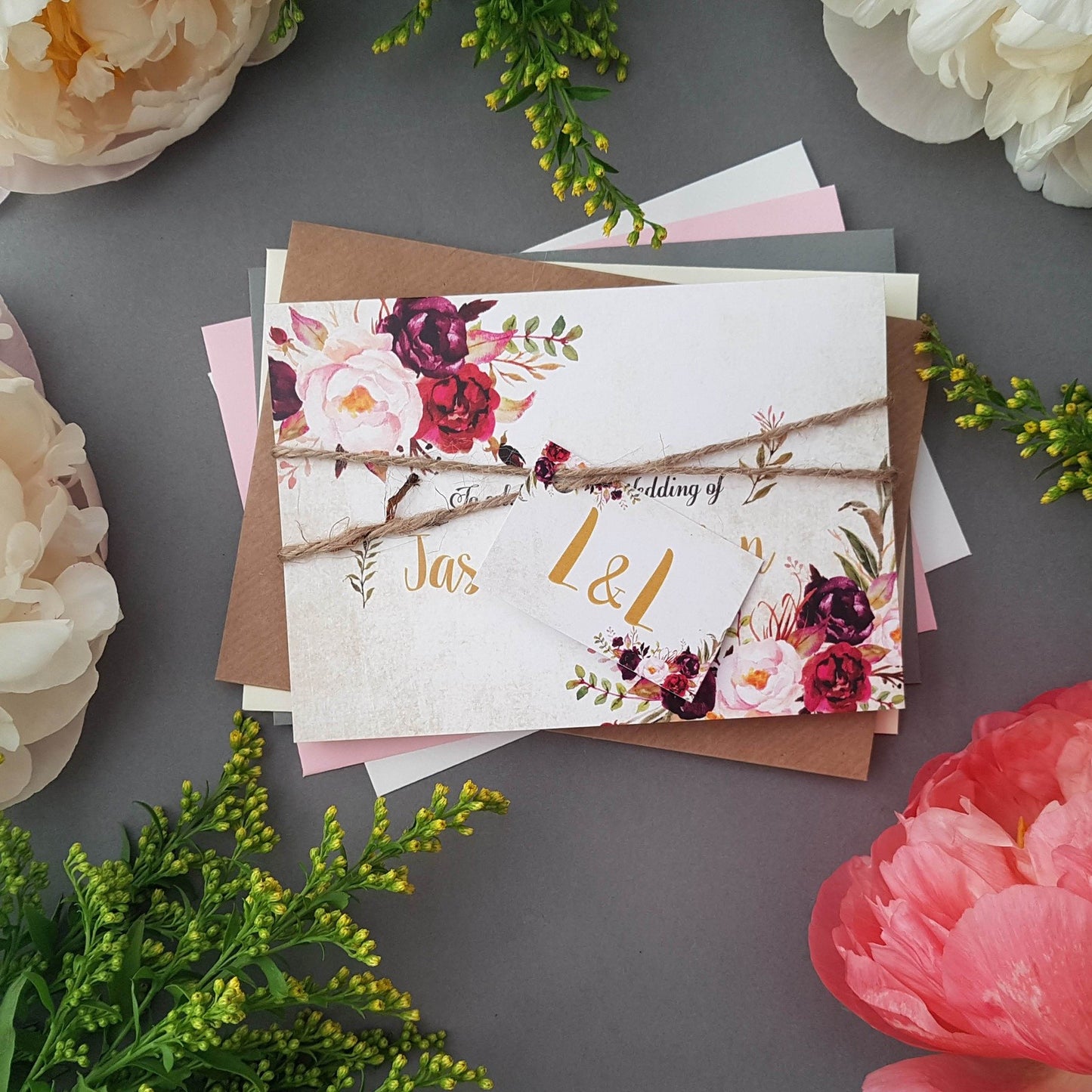Wild Floral Concertina Wedding Invitations, Tag & Twine Sample