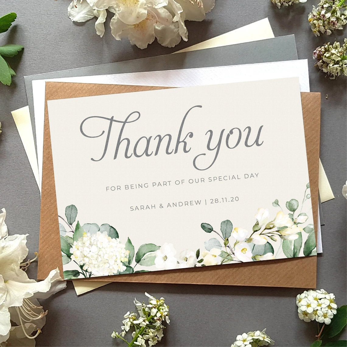 White Floral Wedding Thank You Cards
