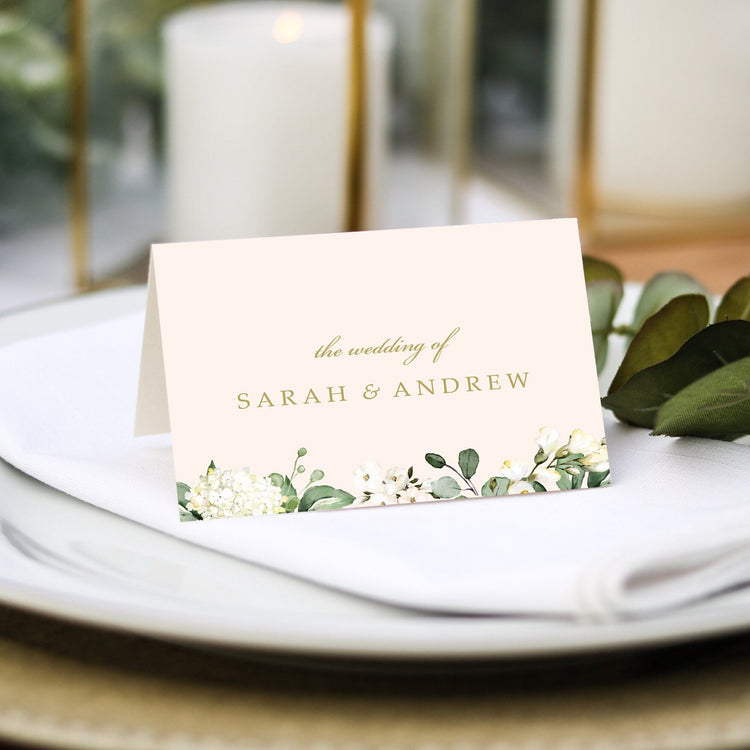 White Floral Wedding Place Cards