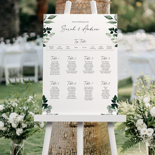 Greenery Table Plan Wedding Seating Chart Sign