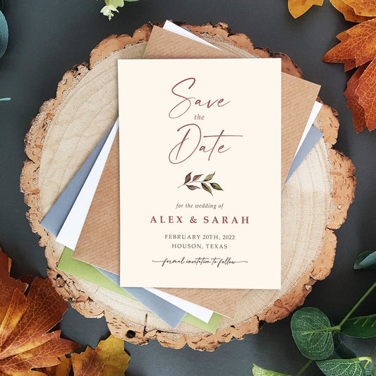 autumn leaf save the date cards with a choice of envelopes
