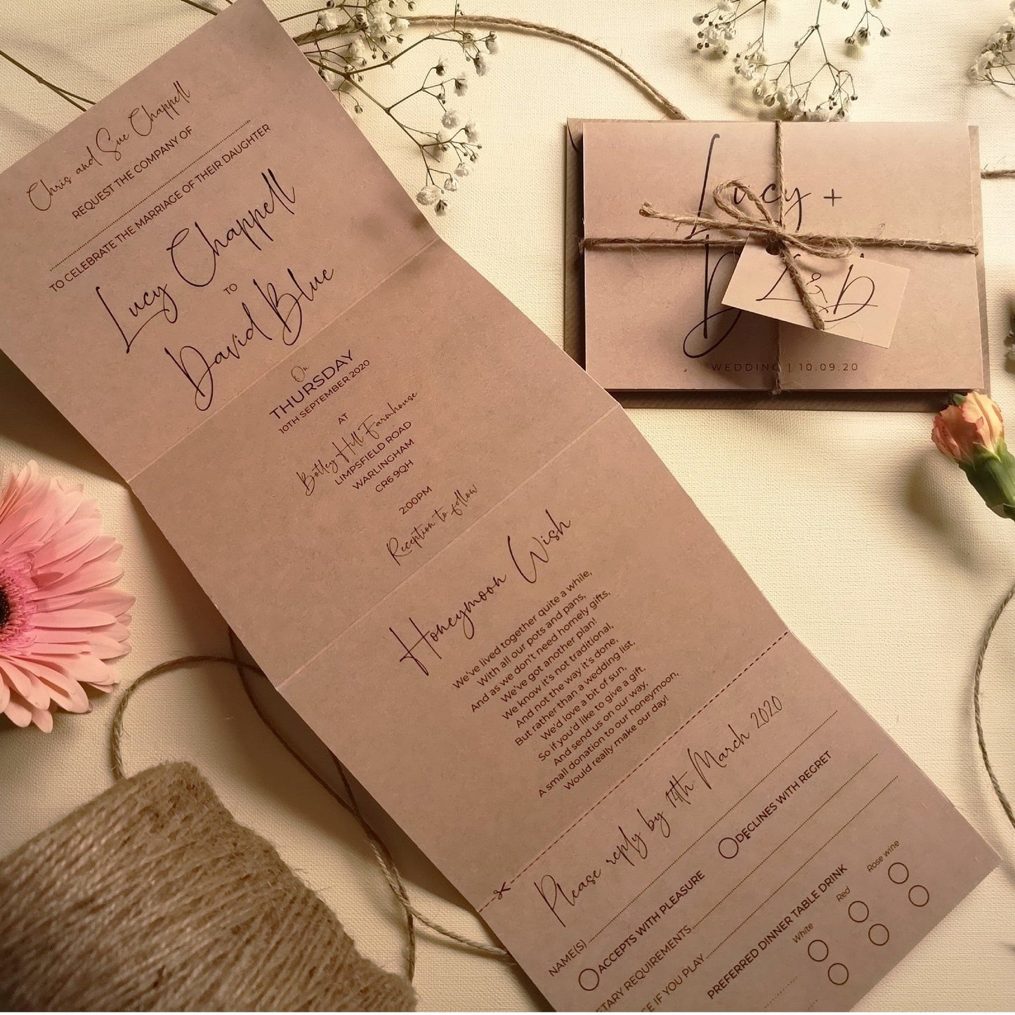 rustic minimalist Concertina Wedding Invitations