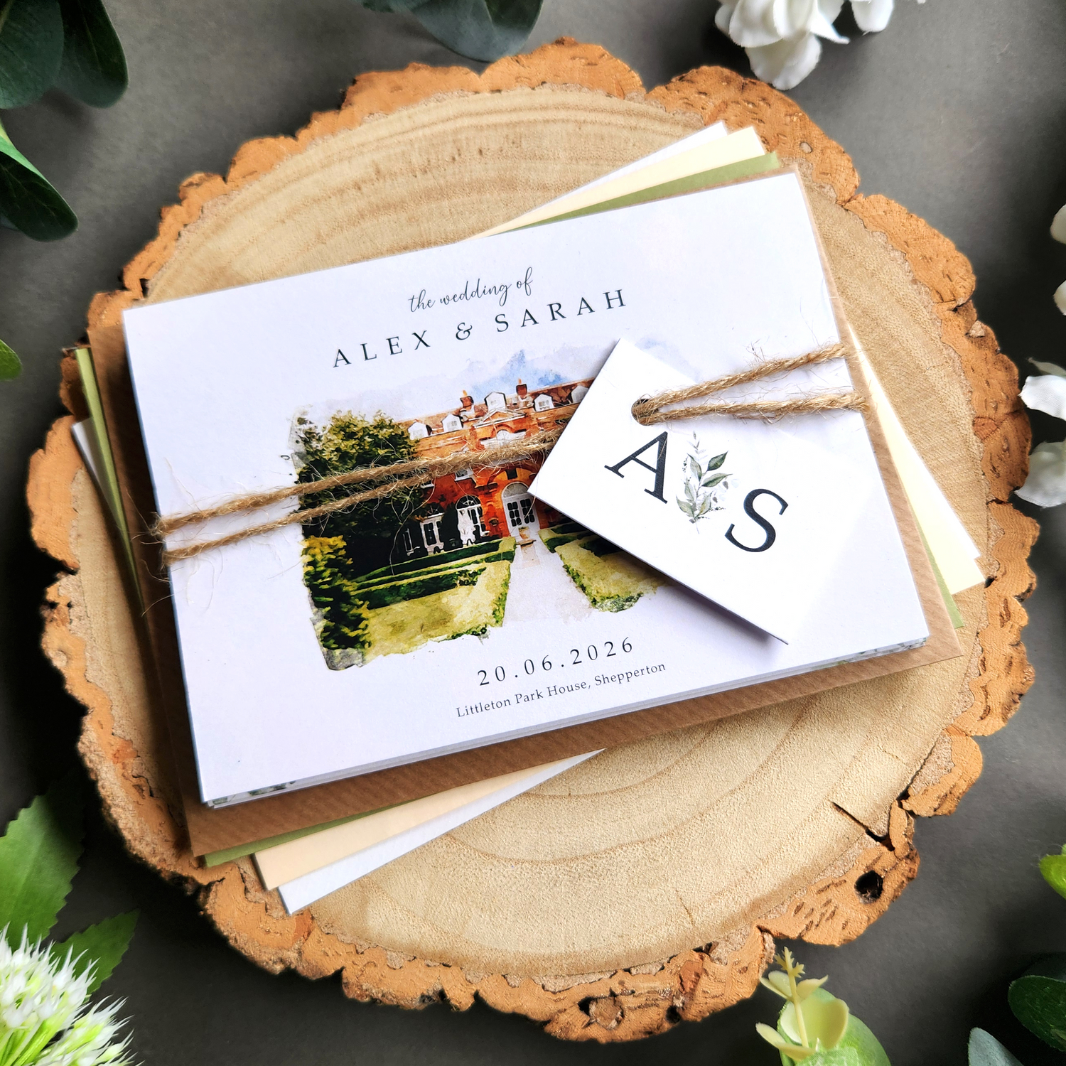 Venue watercolour wedding invitations & stationery feature a watercolour painting illustration of your chosen venue.