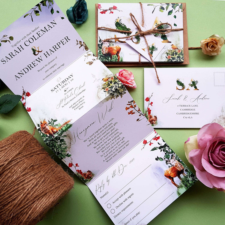 Forest Gold Wedding Invitations Package