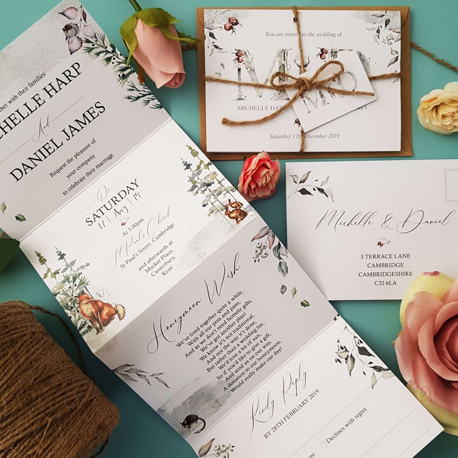 Winter Woodland Concertina Wedding Invitations Package