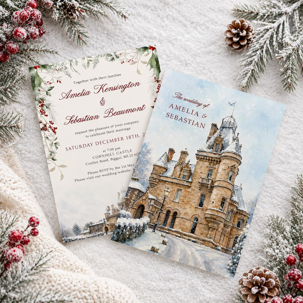 Christmas Winter Wedding Invitations Gatefold Style