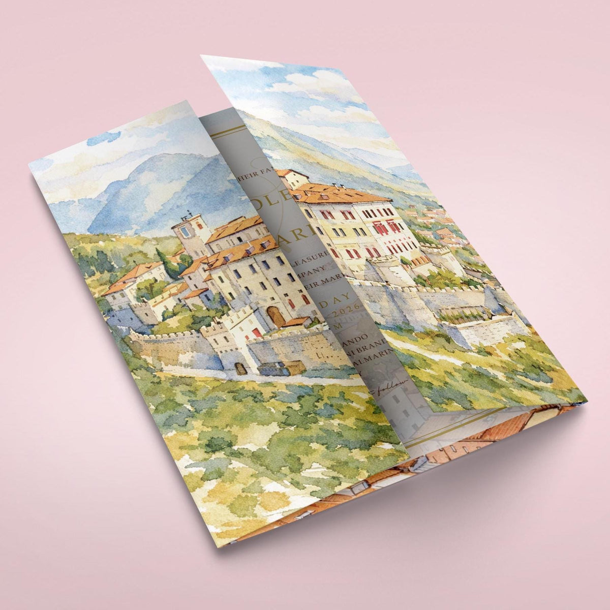 Destination Watercolour Wedding Invitation Sample