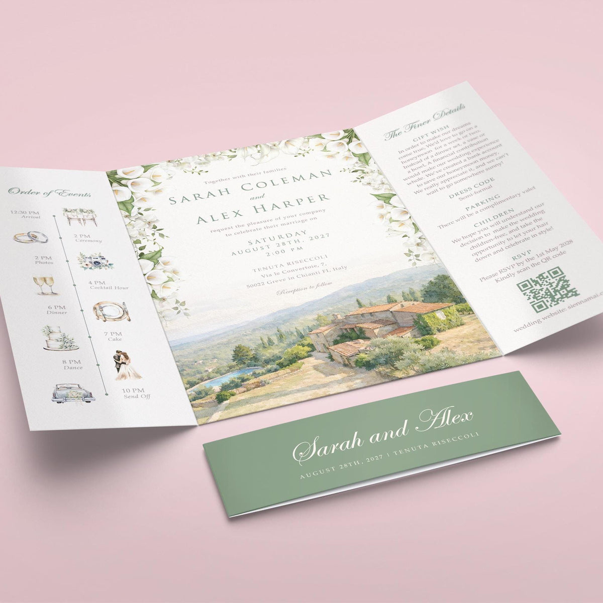 venue wedding invitations featuring your own venue customised to a venue sketch on a gatefold with bellyband