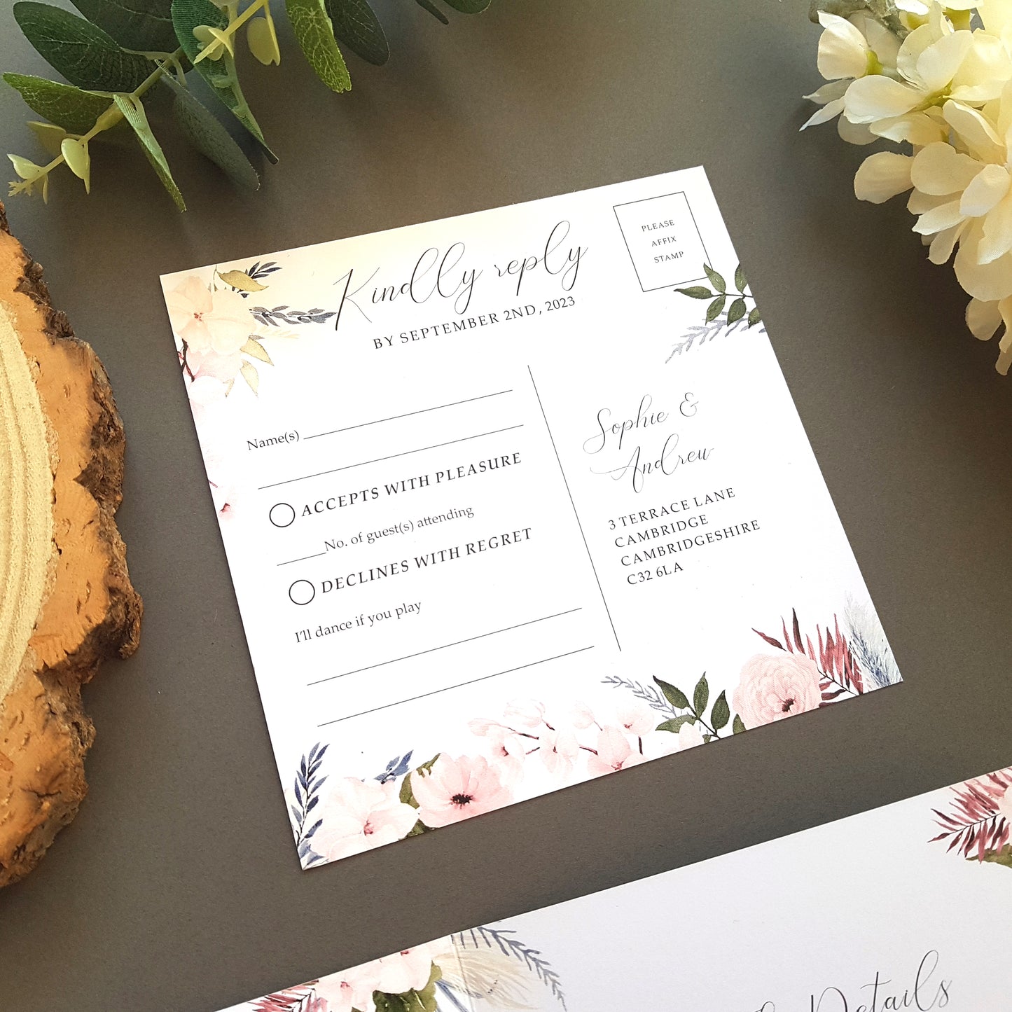 Blue Pink Boho Trifold Wedding Invitations - Bohemian Style