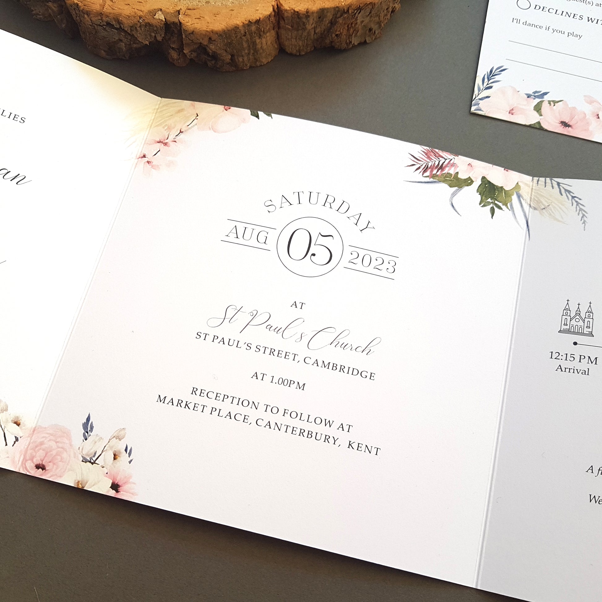 Blue & Pink Boho Trifold Wedding Invitations