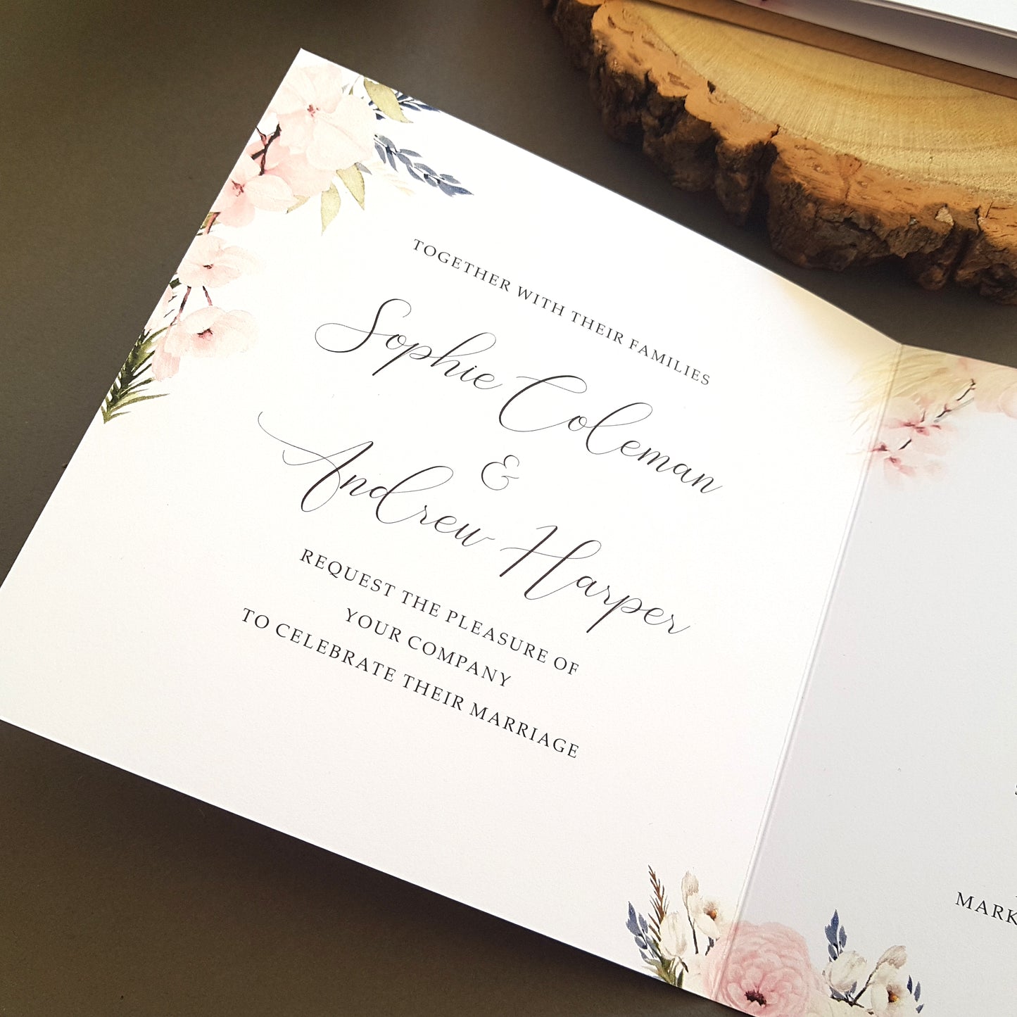 Blue Pink Boho Trifold Wedding Invitations - Bohemian Style