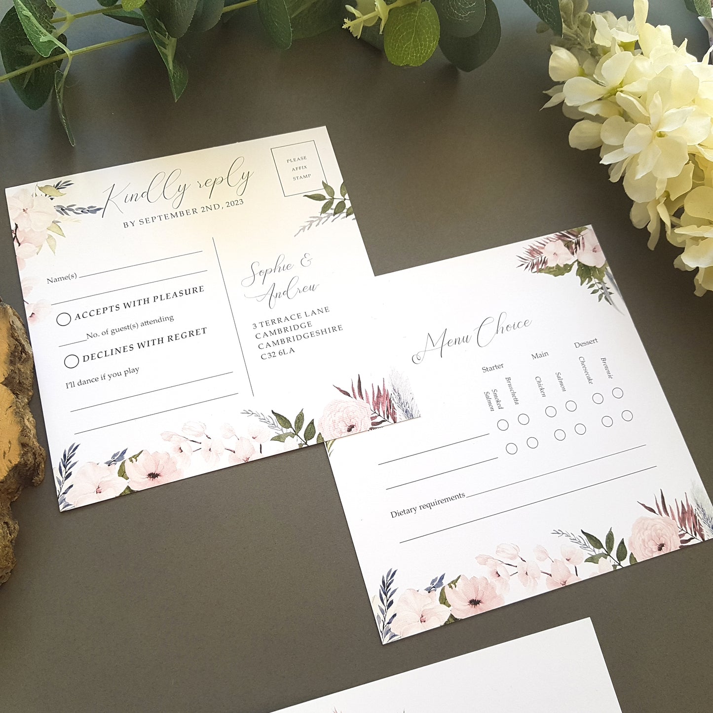 Blue Pink Boho Trifold Wedding Invitations - Bohemian Style