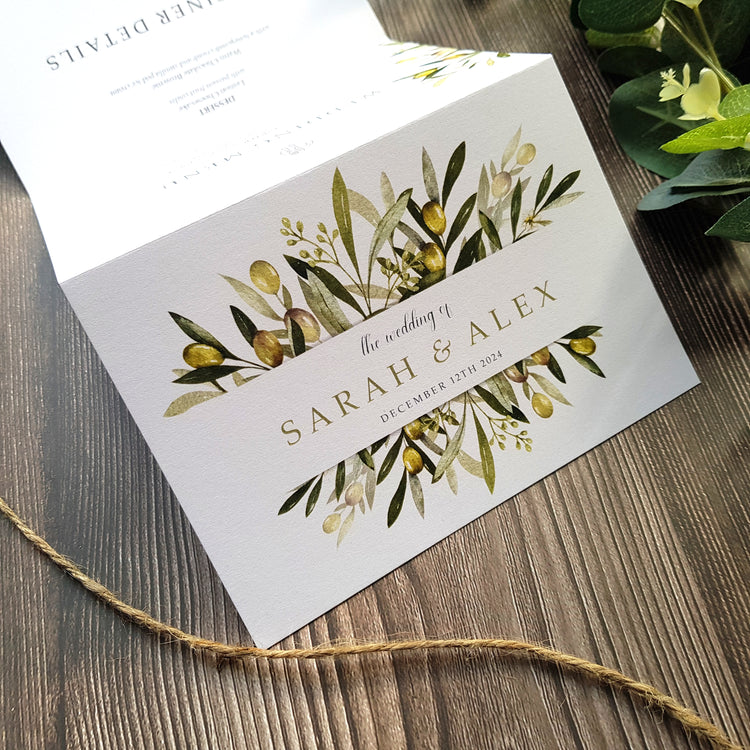 Olive Concertina Wedding and Evening Invitation