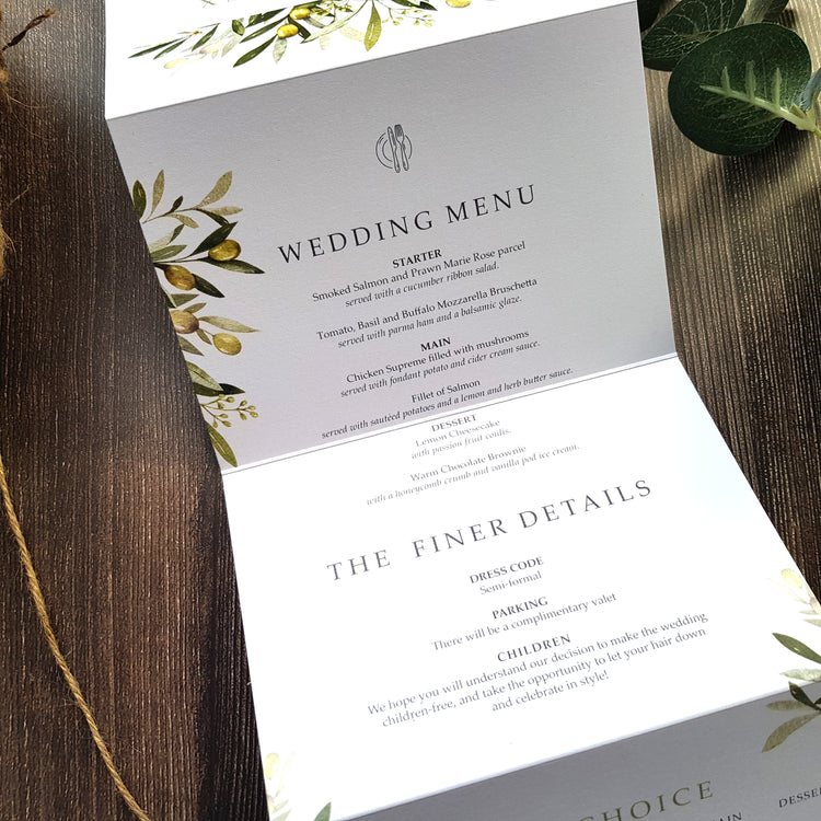 Olive Concertina Wedding and Evening Invitation