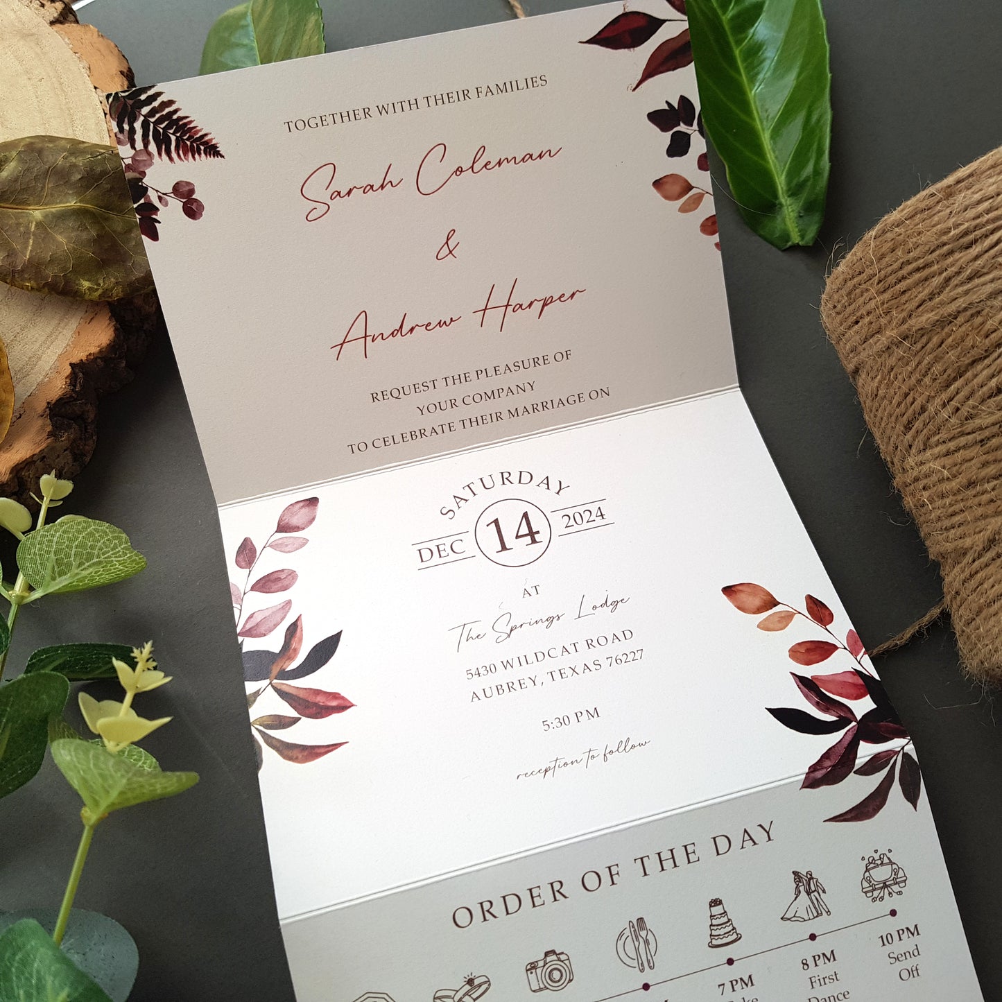 Burgundy Hues Concertina Wedding Invitations