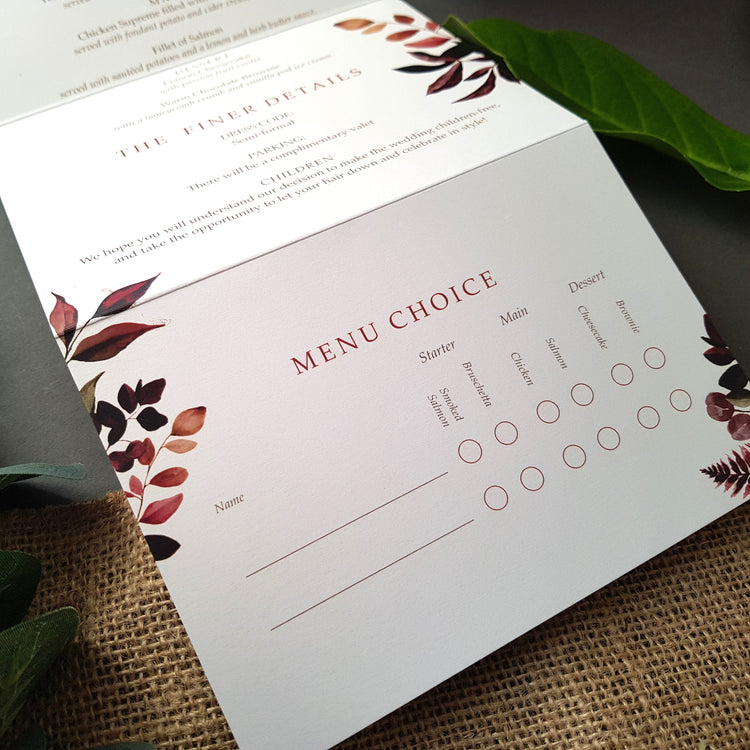 Burgundy Hues Concertina Wedding Invitations Sample