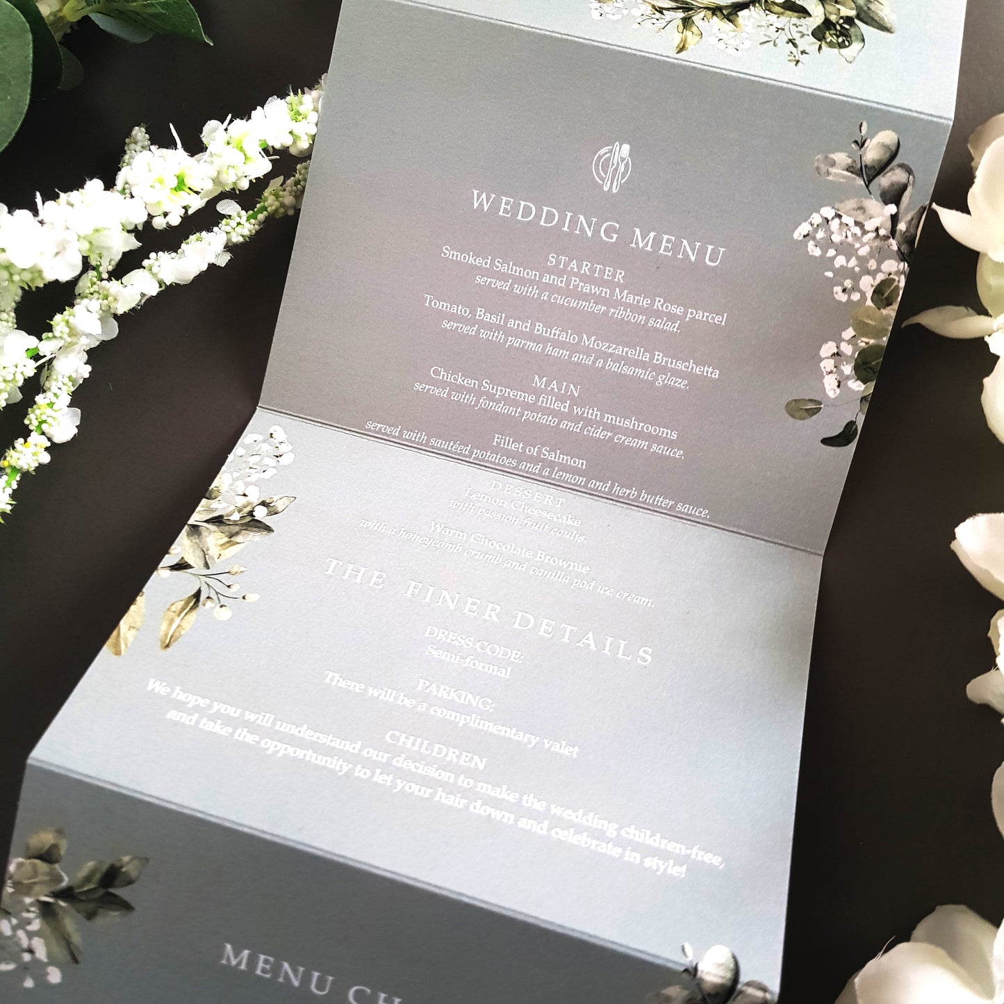 Blue Baby's Breath Concertina Wedding Invitations Sample